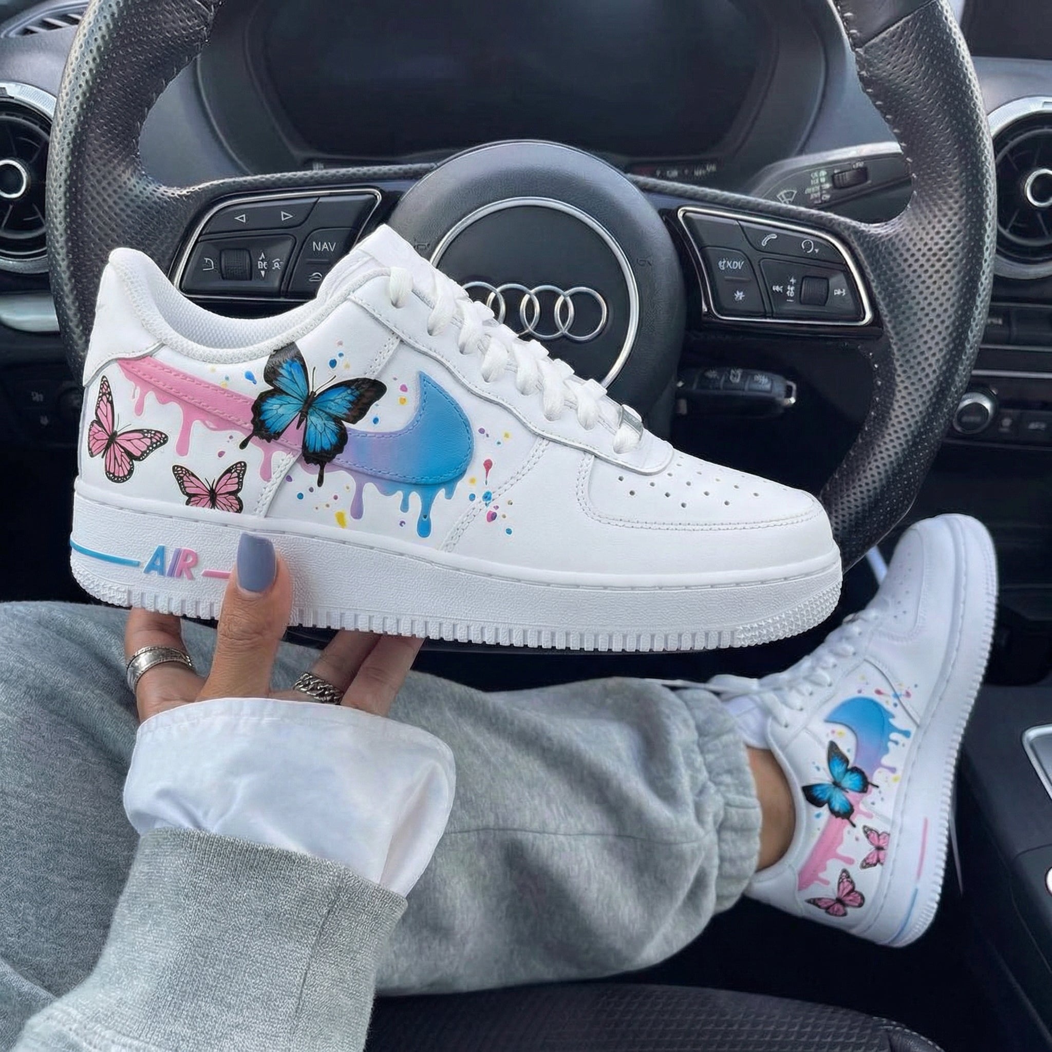 Baby Blue Pink Butterfly Custom Air Force 1-shecustomize