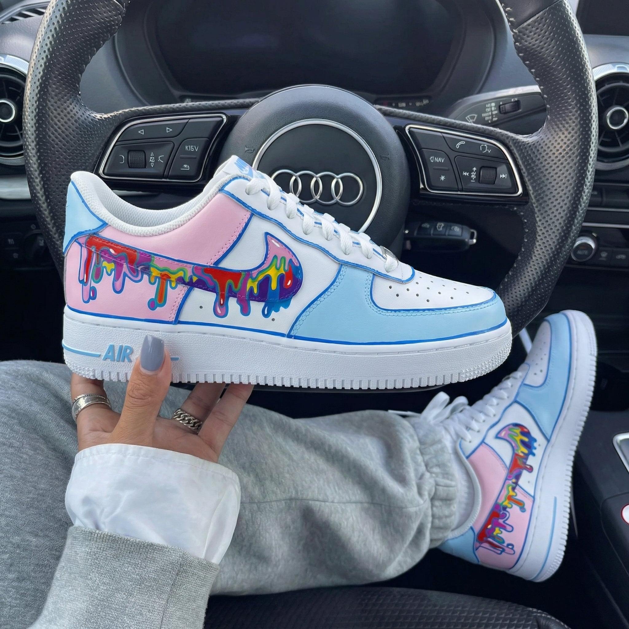 Baby Blue Pink Dripping Custom Air Force 1-shecustomize