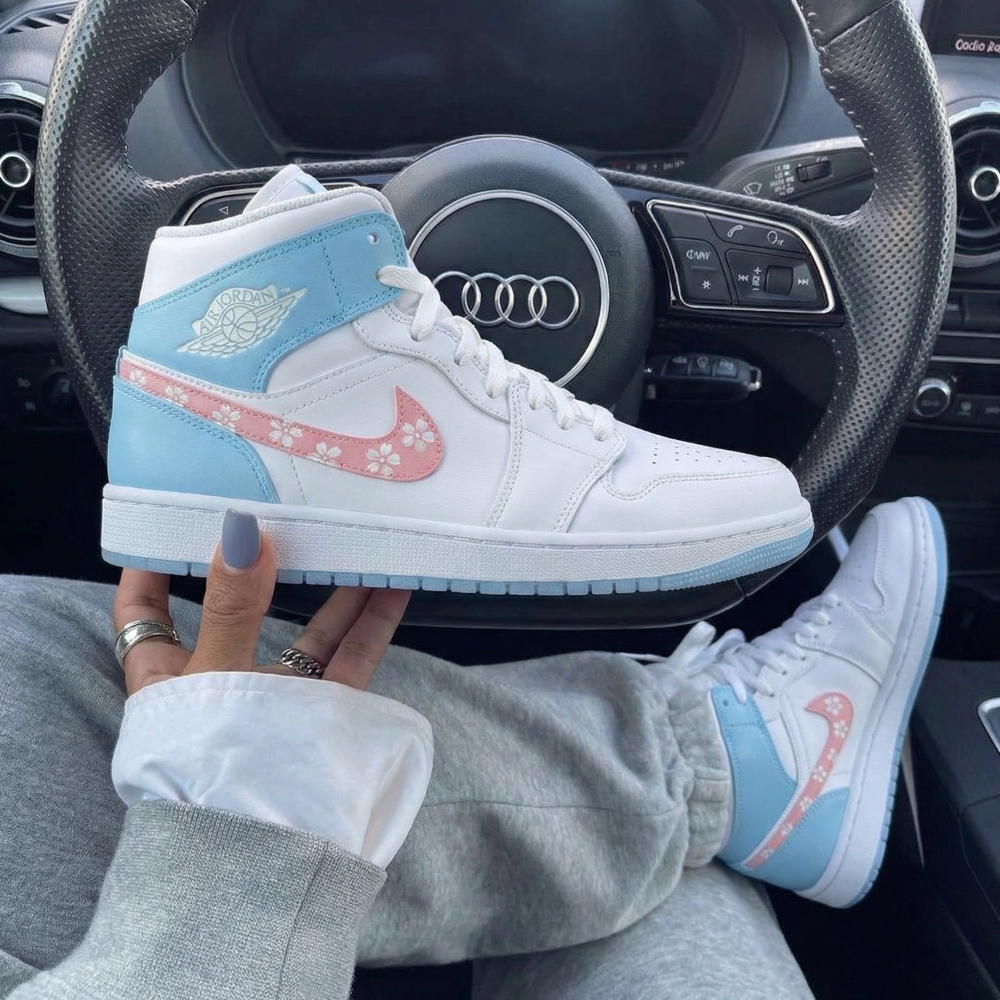 Baby Blue Pink Floral Custom Air Jordan 1-shecustomize