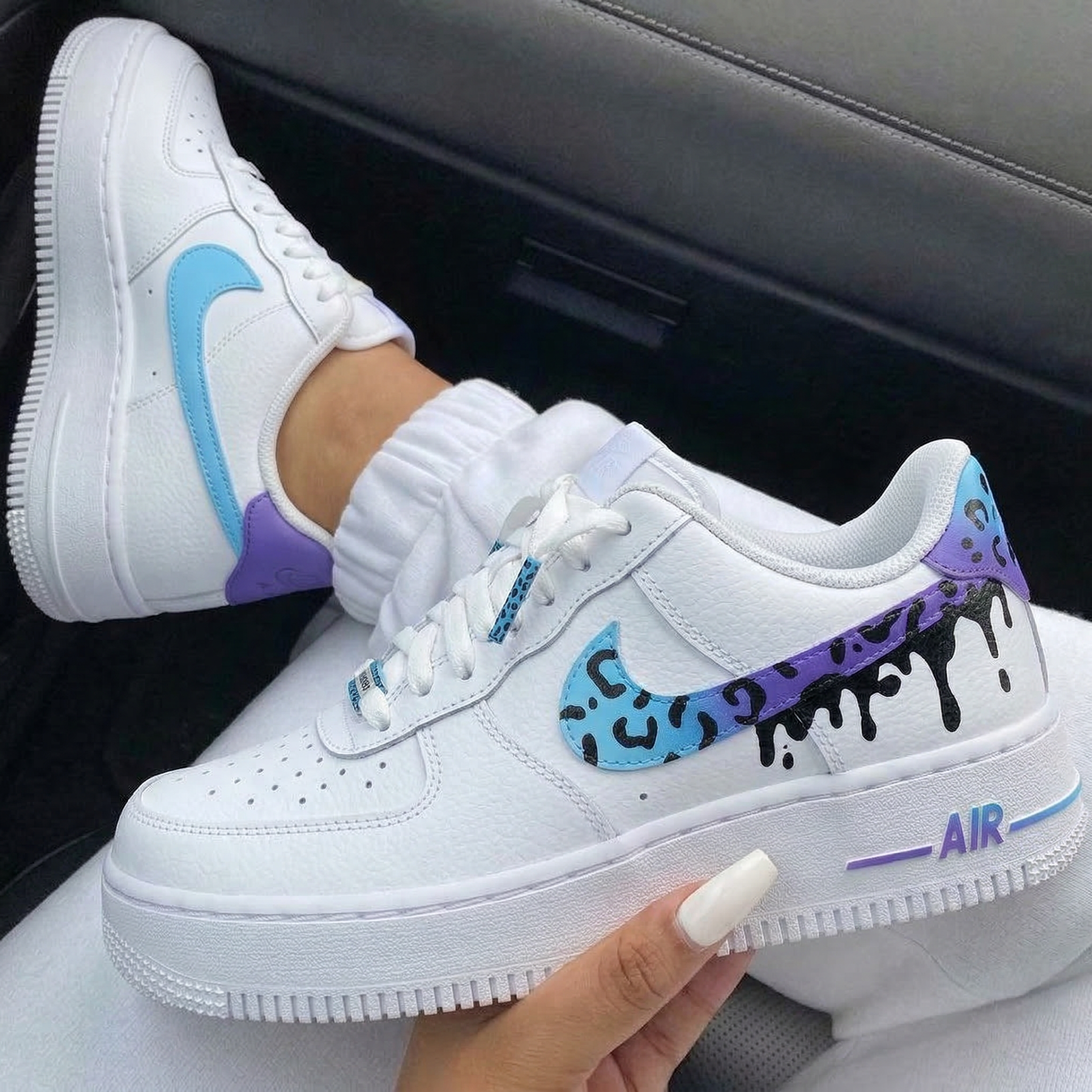 Baby Blue Purple Leopard Print Drip Custom Air Force 1-shecustomize