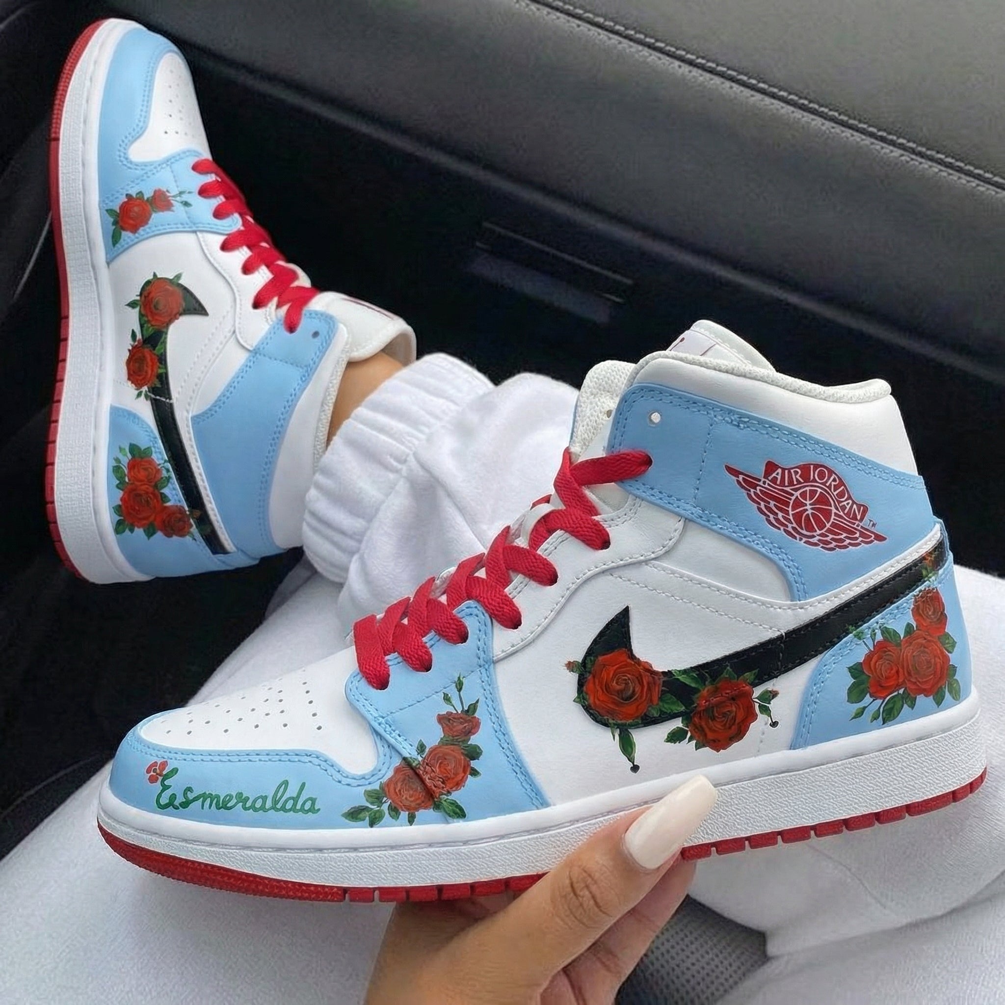 Baby Blue Rose Custom Air Jordan 1-shecustomize