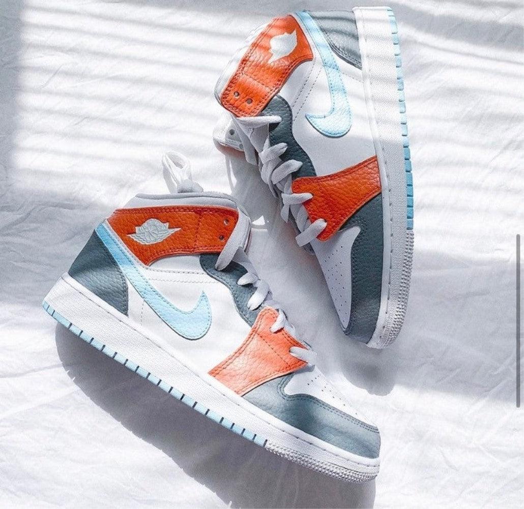 Baby Blue Swoosh Custom Air Jordan 1 Mids-shecustomize
