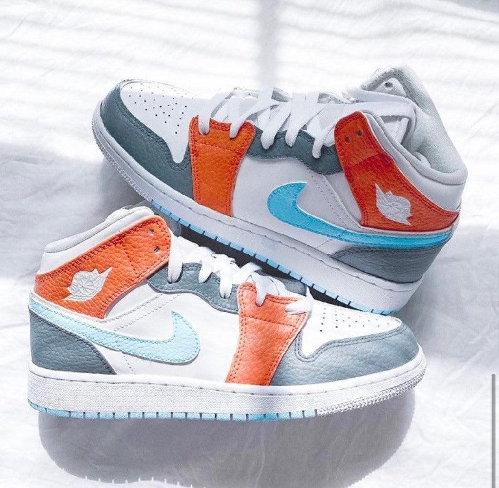 Baby Blue Swoosh Custom Air Jordan 1 Mids-shecustomize
