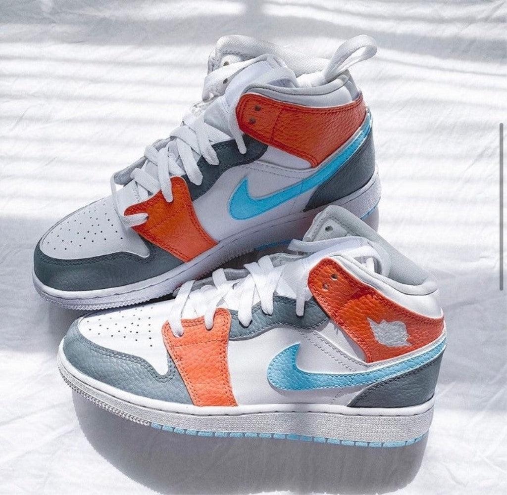 Baby Blue Swoosh Custom Air Jordan 1 Mids-shecustomize