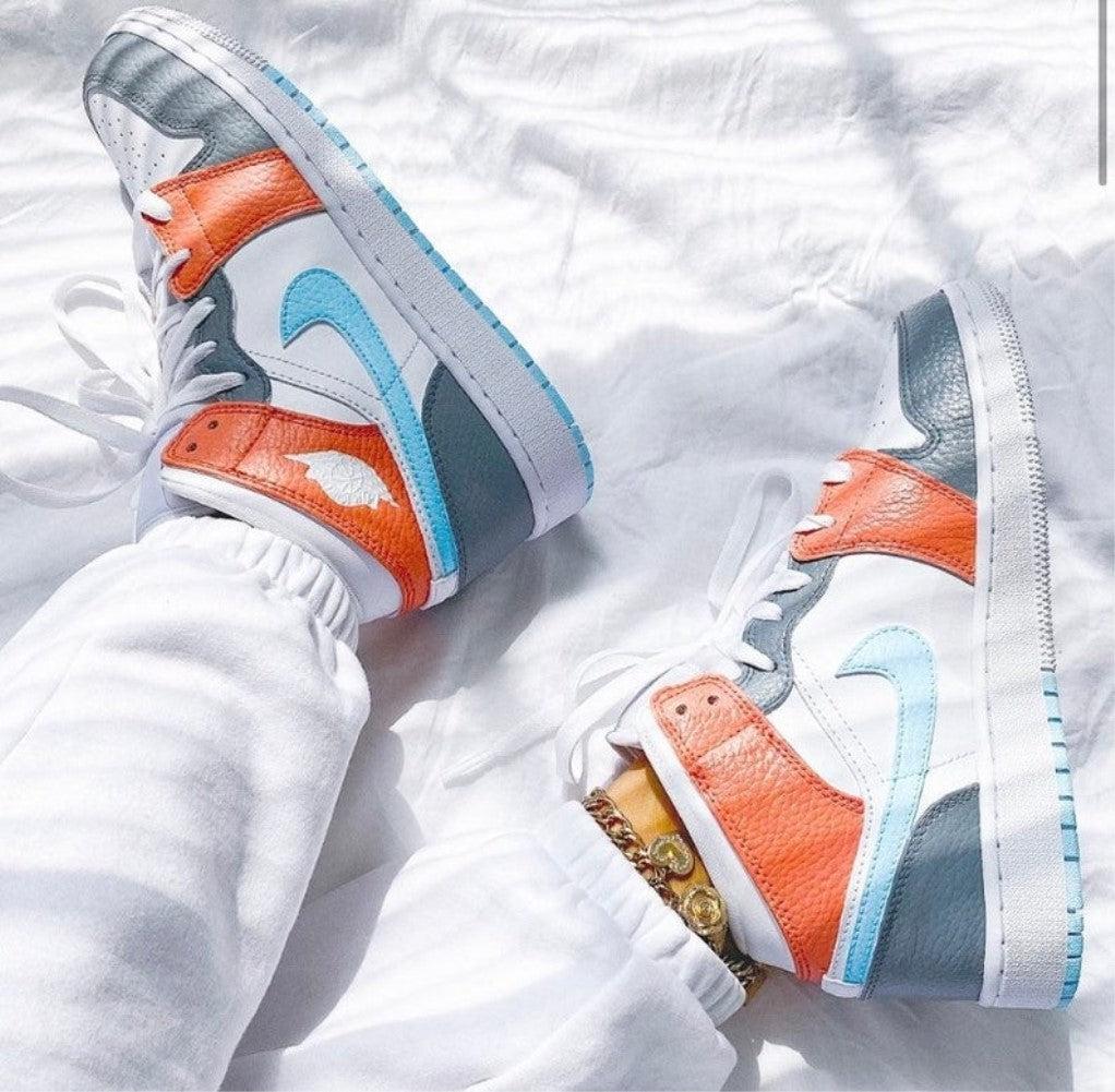 Baby Blue Swoosh Custom Air Jordan 1 Mids-shecustomize