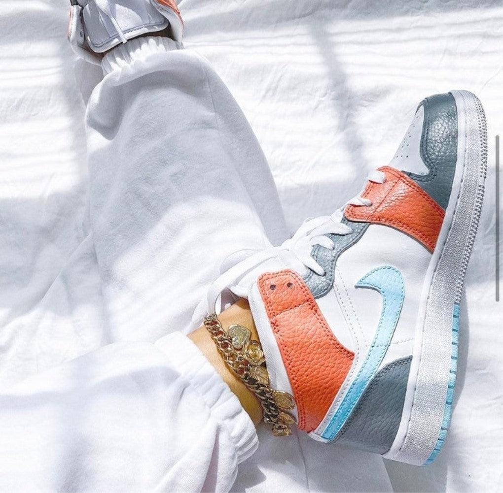 Baby Blue Swoosh Custom Air Jordan 1 Mids-shecustomize