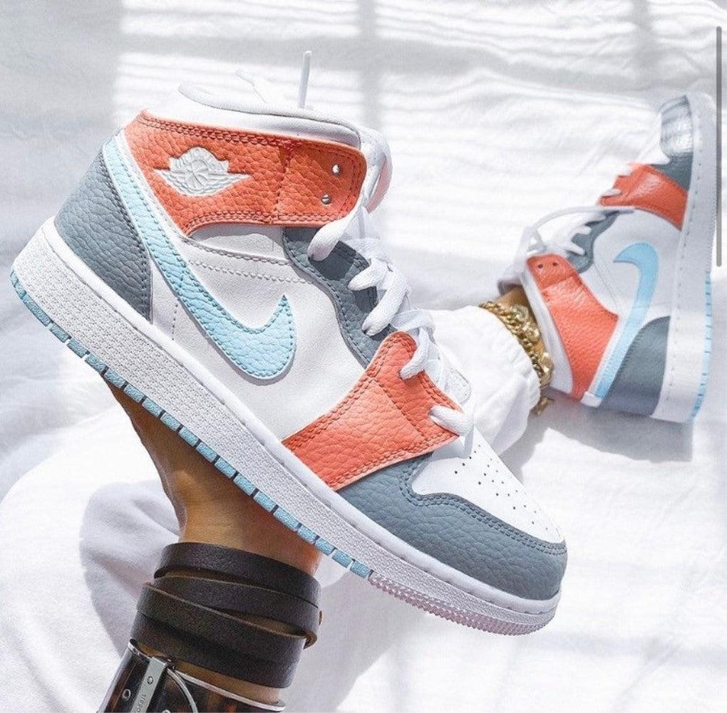 Baby Blue Swoosh Custom Air Jordan 1 Mids-shecustomize