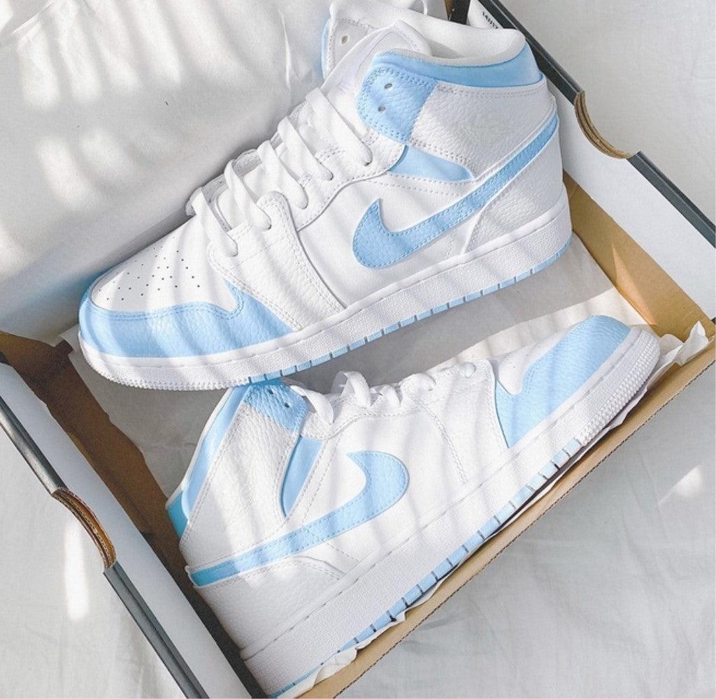 Baby Blue Swoosh Custom Air Jordan 1-shecustomize