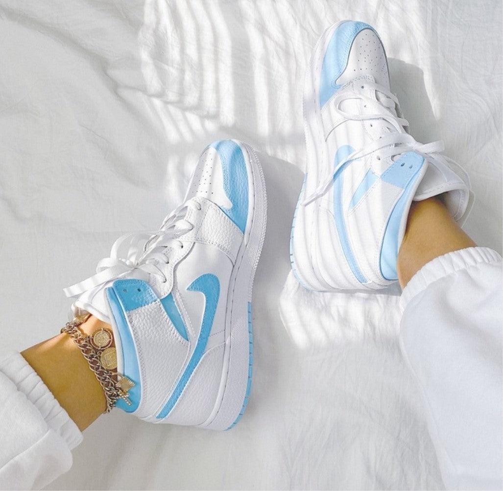 Baby Blue Swoosh Custom Air Jordan 1-shecustomize