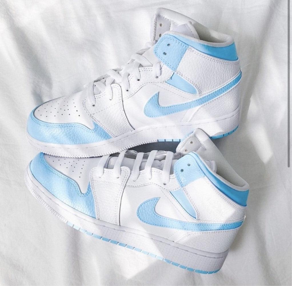 Baby Blue Swoosh White Custom Air Jordan 1-shecustomize