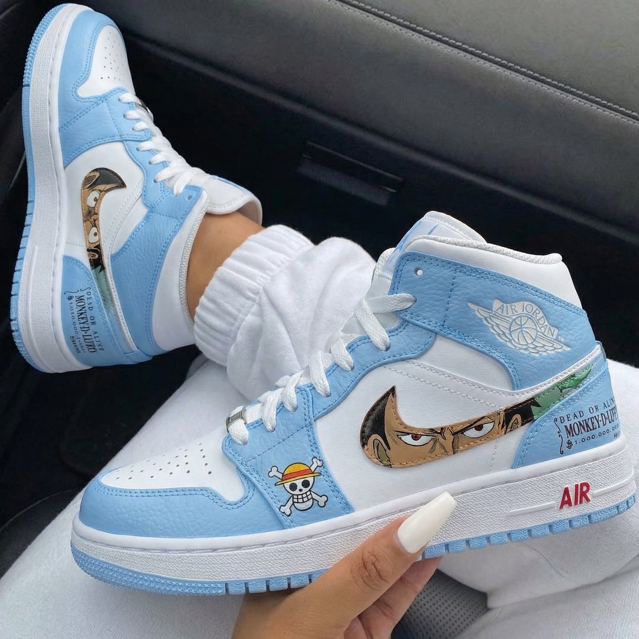 Baby Blue White One Piece Cartoon Custom Air Jordan 1-shecustomize