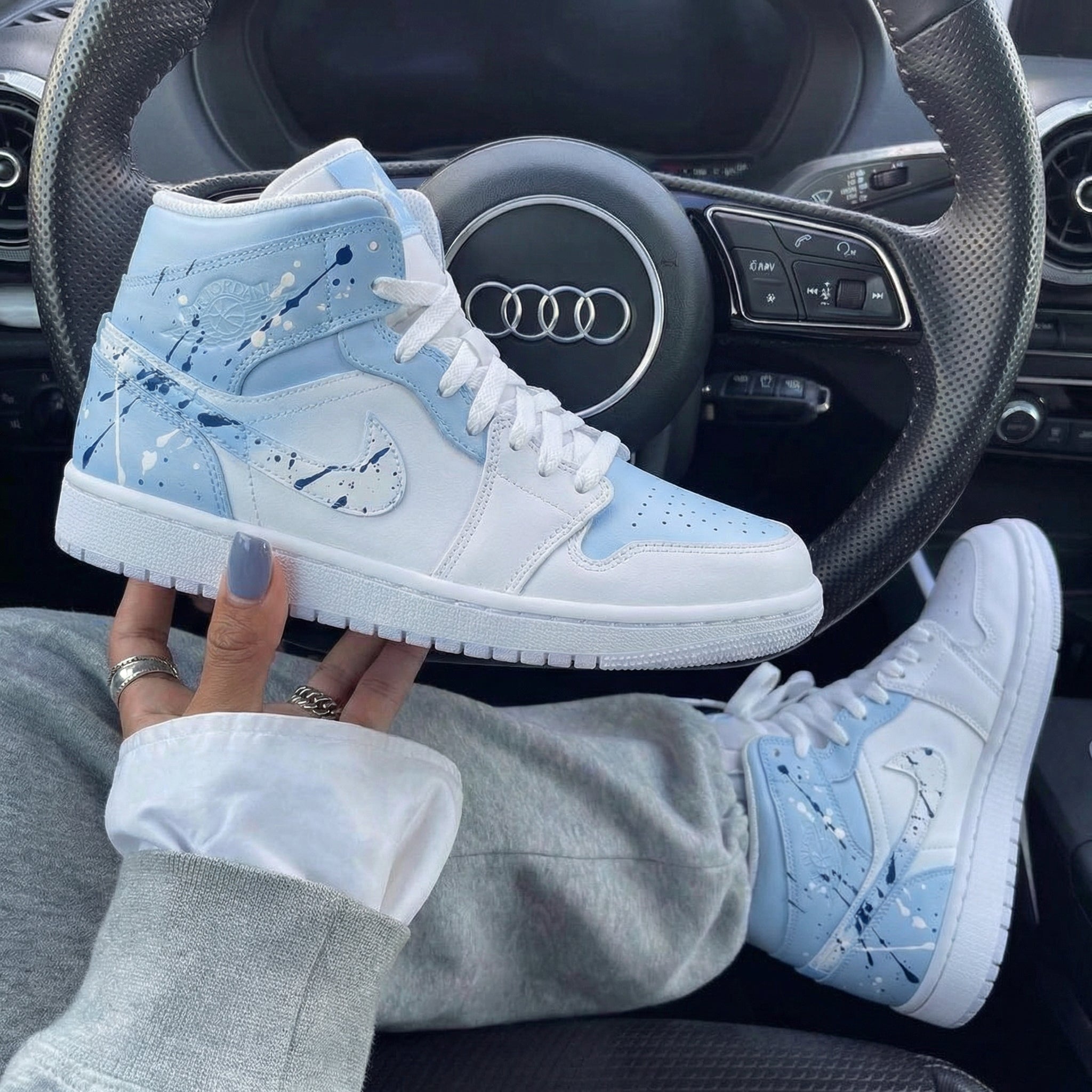 Baby Blue White Splatter Custom Air Jordan 1-shecustomize