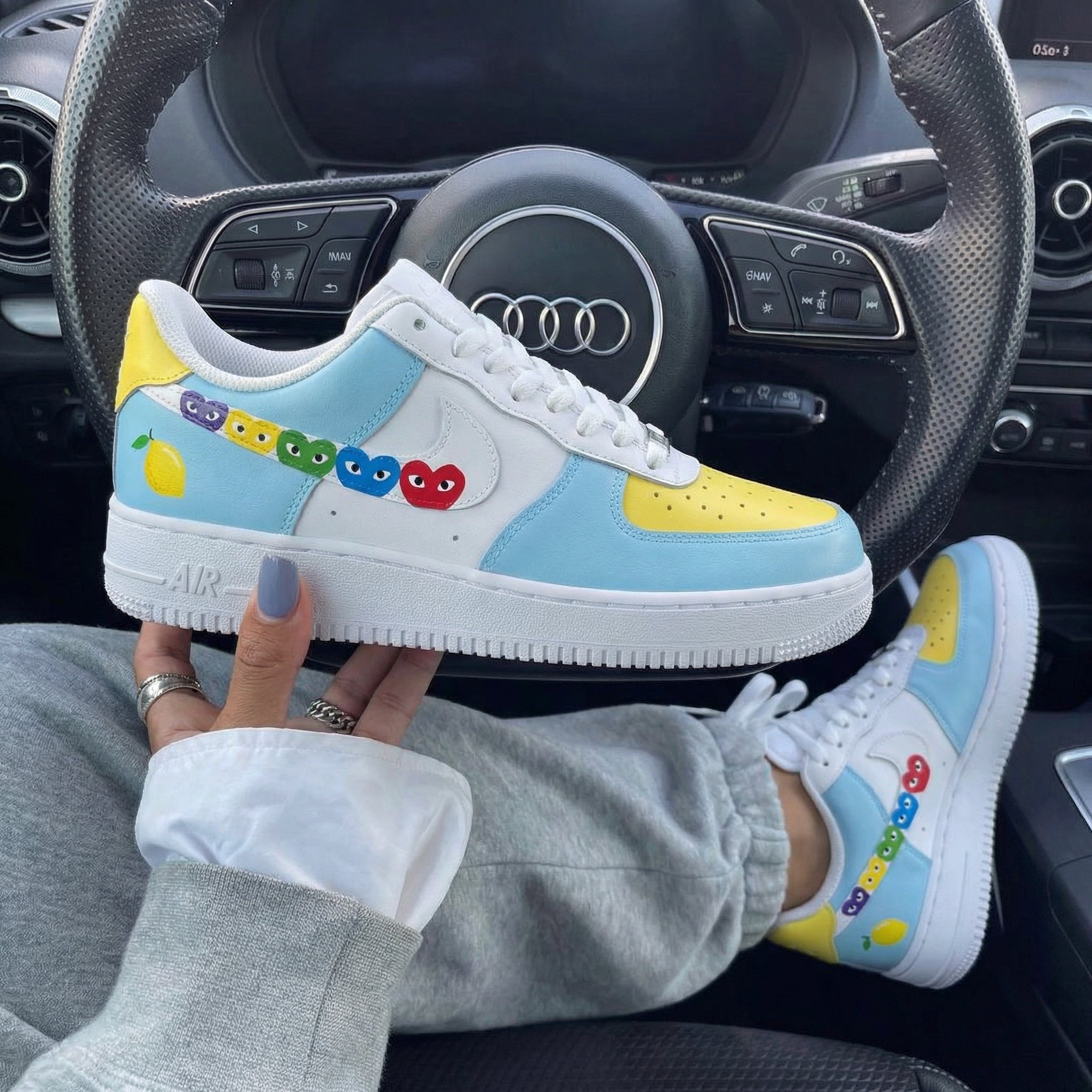 Baby Blue Yellow Heart - eyed Custom Air Force 1-shecustomize