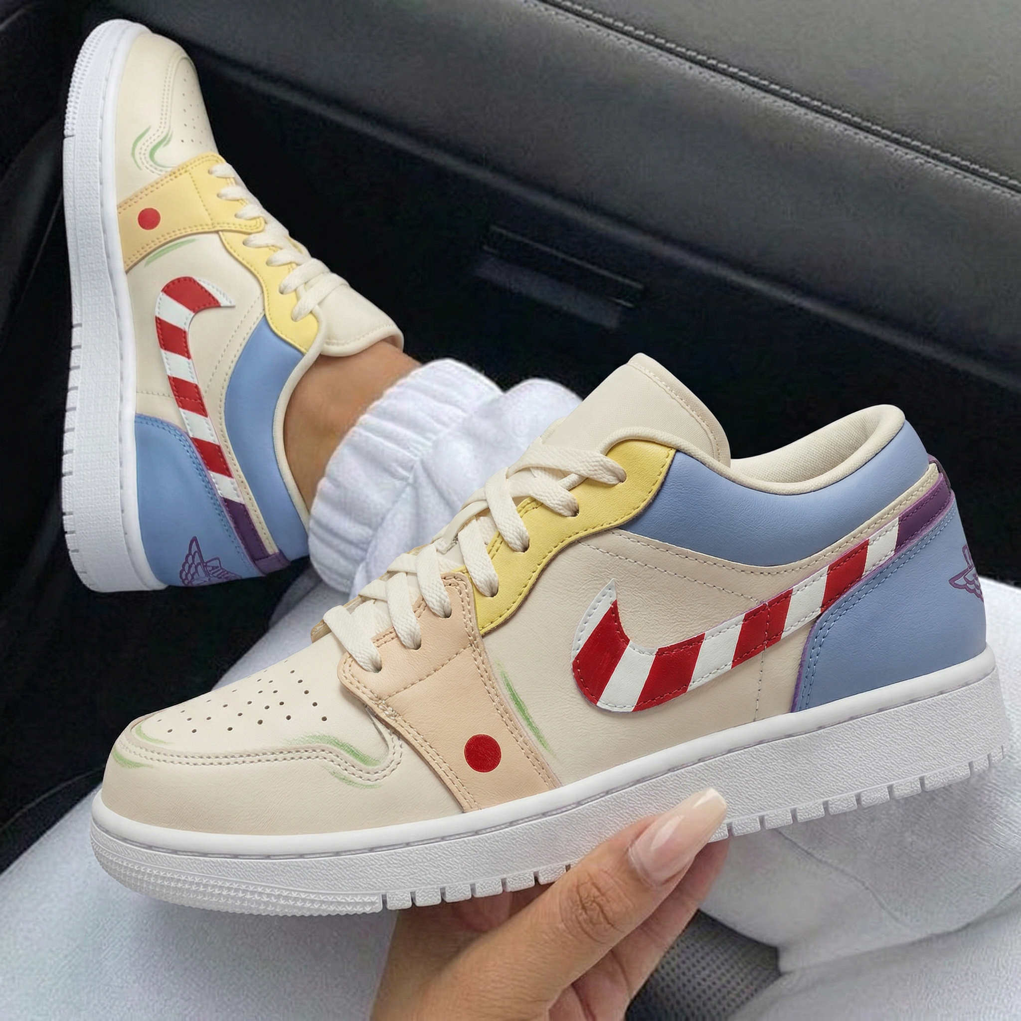 Baby Blue Yellow Pink Candy Cane Swoosh Red Dot Custom Air Jordan 1-shecustomize