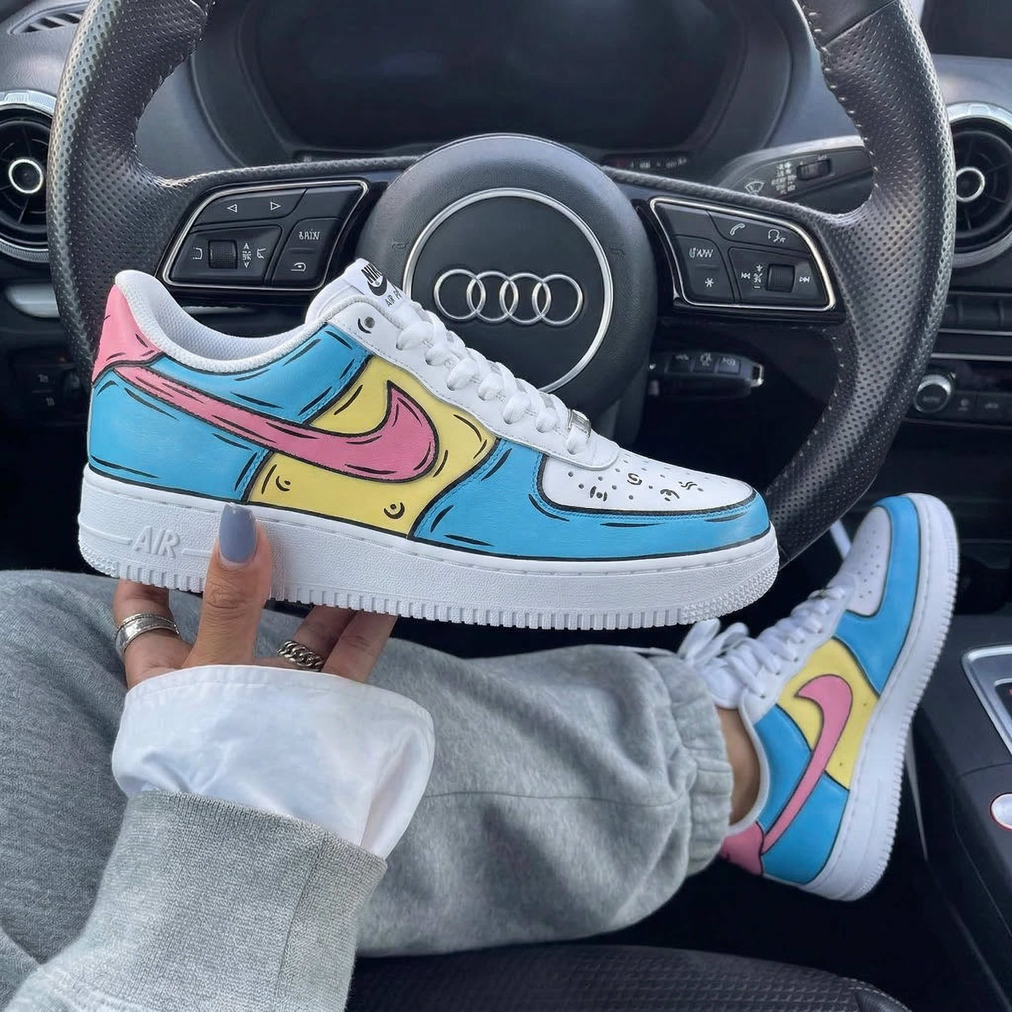 Baby Blue Yellow Pink Cartoon Style Custom Air Force 1-shecustomize