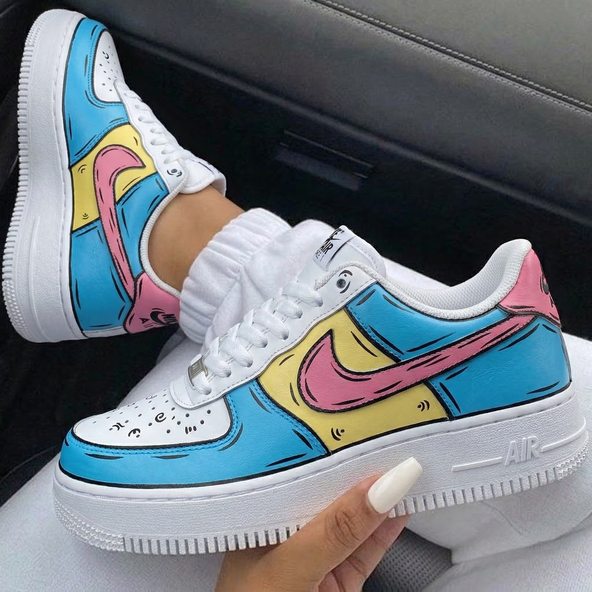 Baby Blue Yellow Pink Cartoon Style Custom Air Force 1-shecustomize