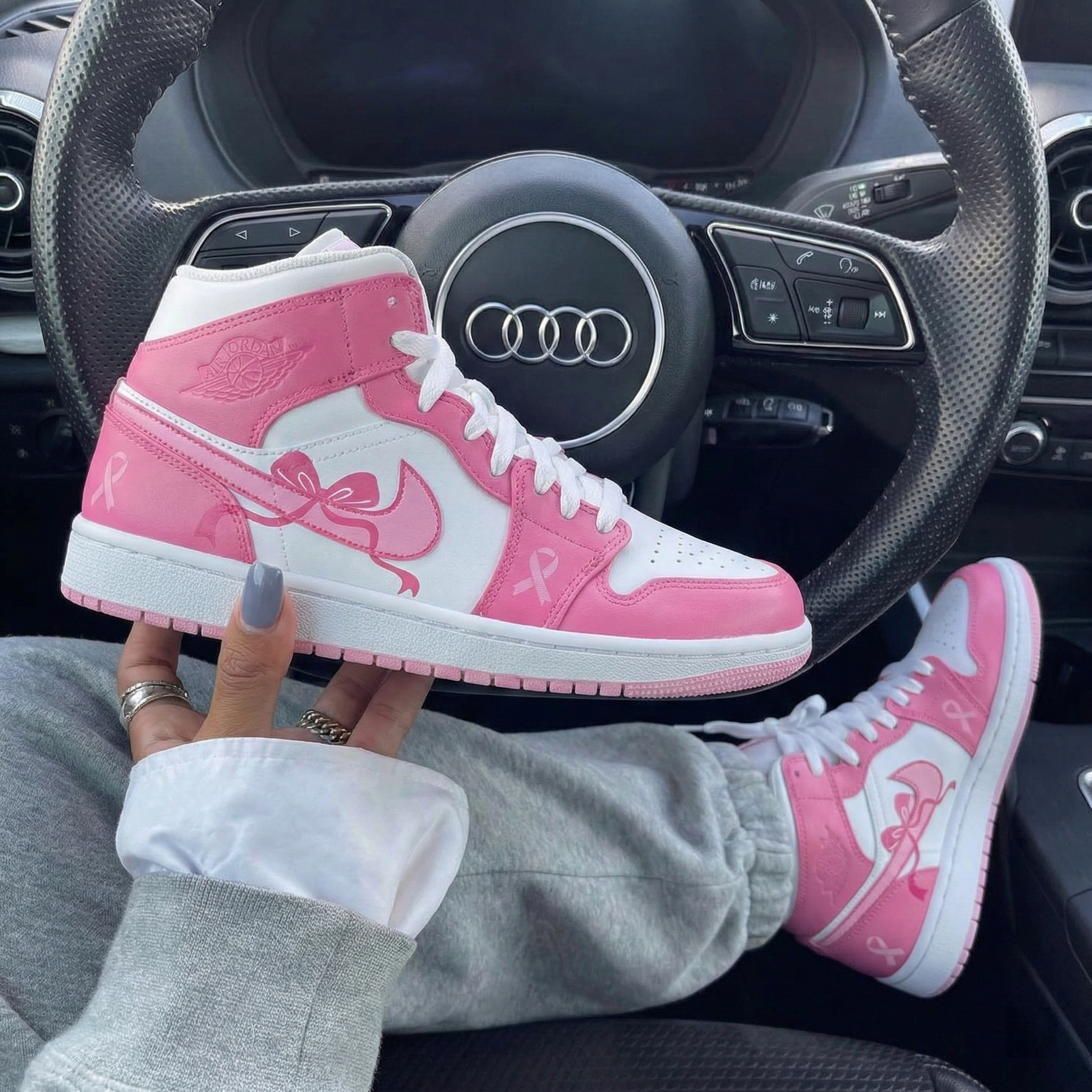 Baby Pink And White Bow And Ribbon Custom Air Jordan 1-shecustomize