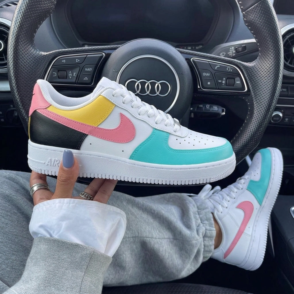 Baby Pink Baby Blue Color Block Custom Air Force 1-shecustomize