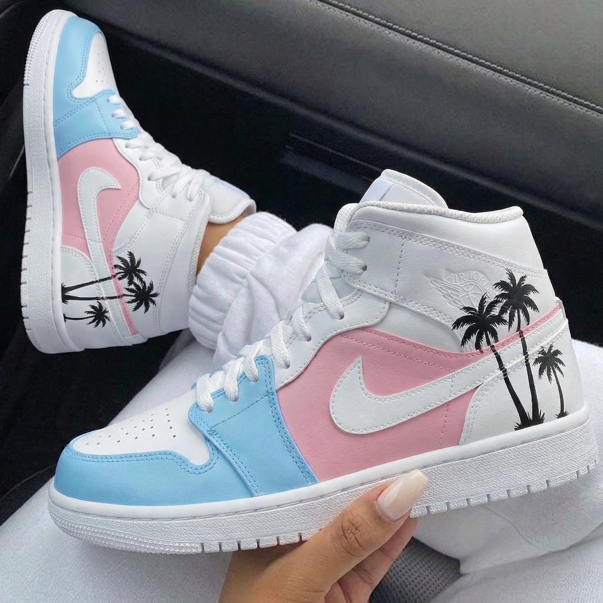 Baby Pink Baby Blue Palms Custom Air Jordan 1-shecustomize