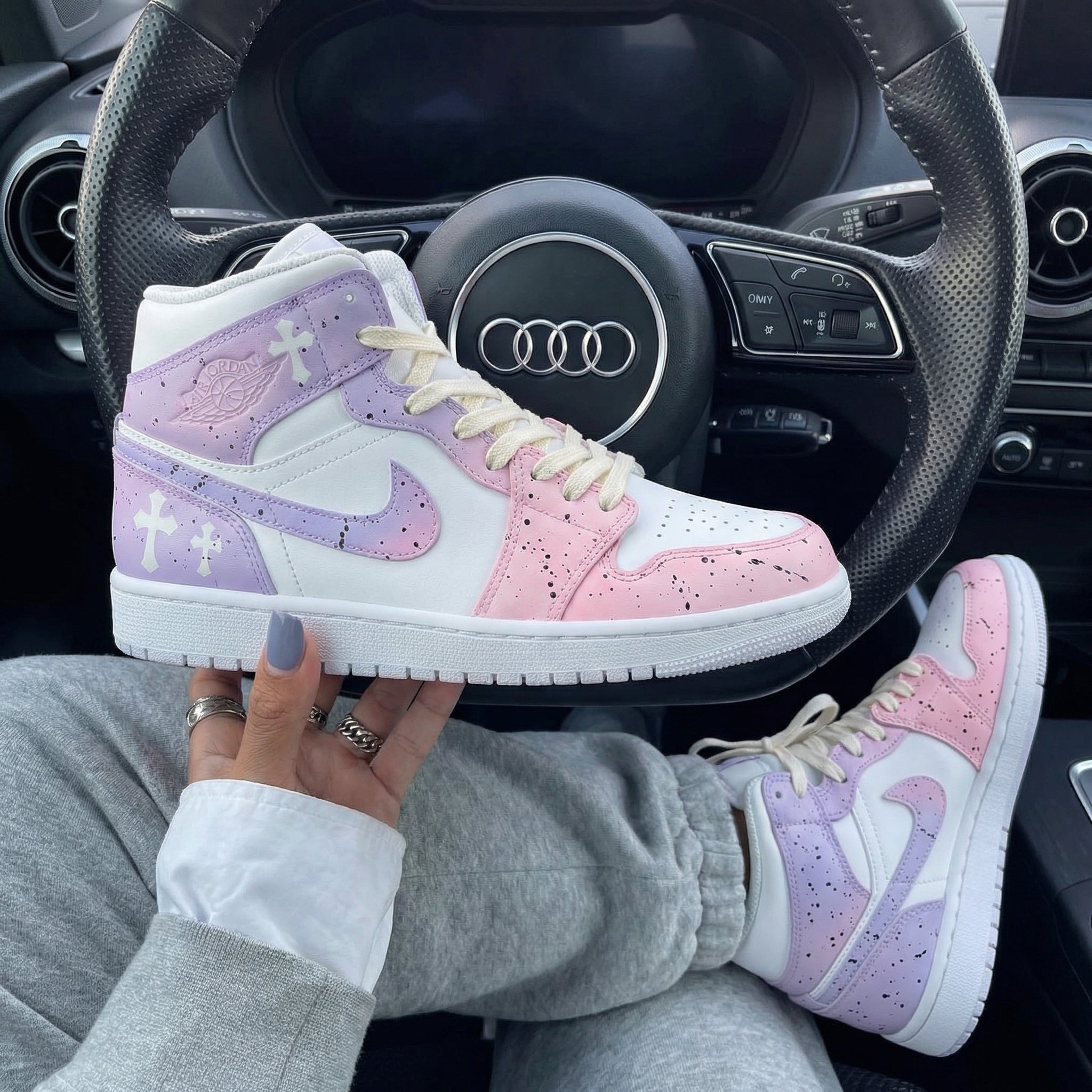 Baby Pink Baby Purple LV Cross - themed Custom Air Jordan 1-shecustomize