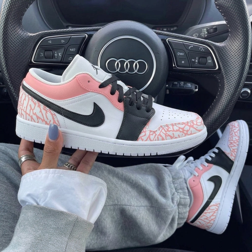 Baby Pink Black Cracked Print Custom Air Jordan 1-shecustomize