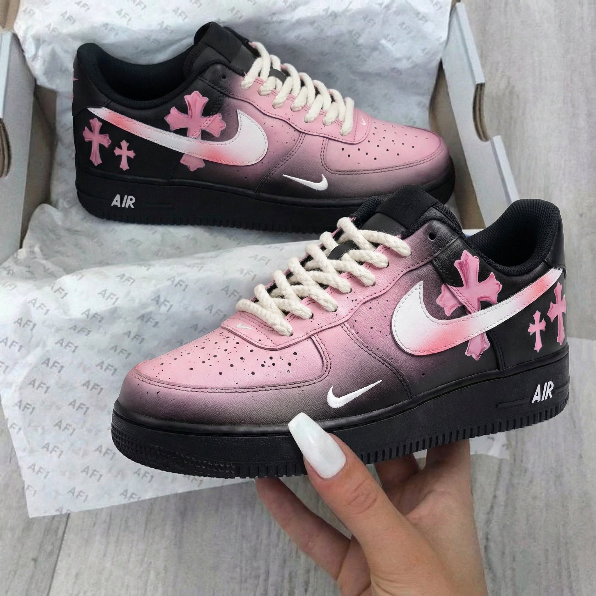 Baby Pink Black Cross Custom Air Force 1-shecustomize