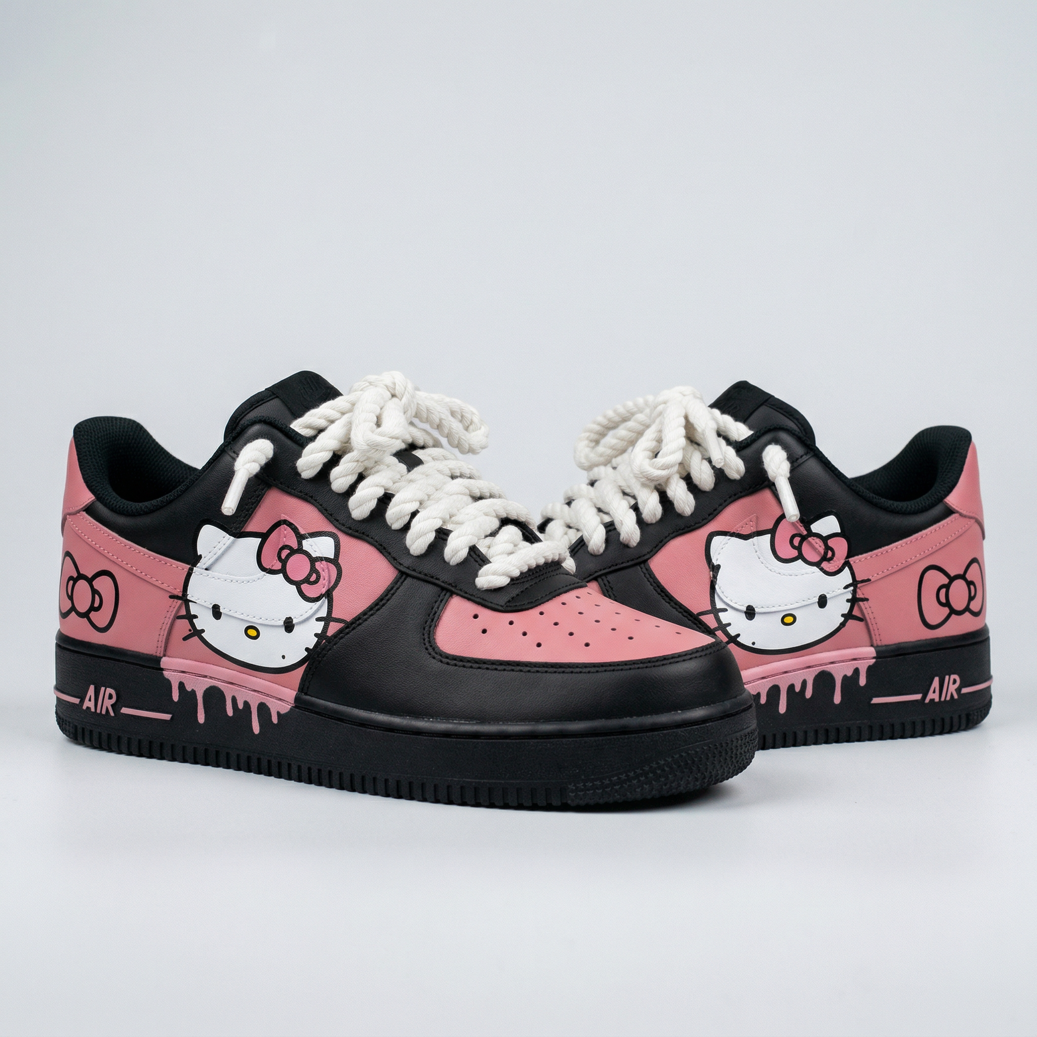 Baby Pink Black Hello Kitty Bows Drip Custom Air Force 1-shecustomize
