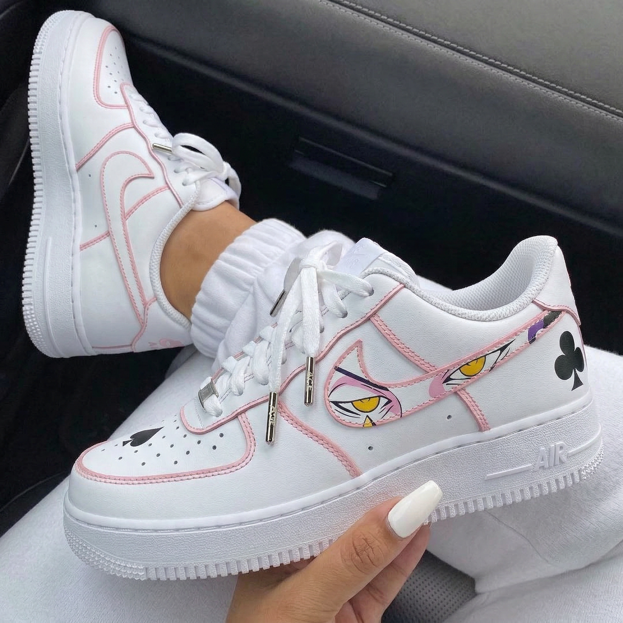 Baby Pink Black Poker Eyes Custom Air Force 1-shecustomize