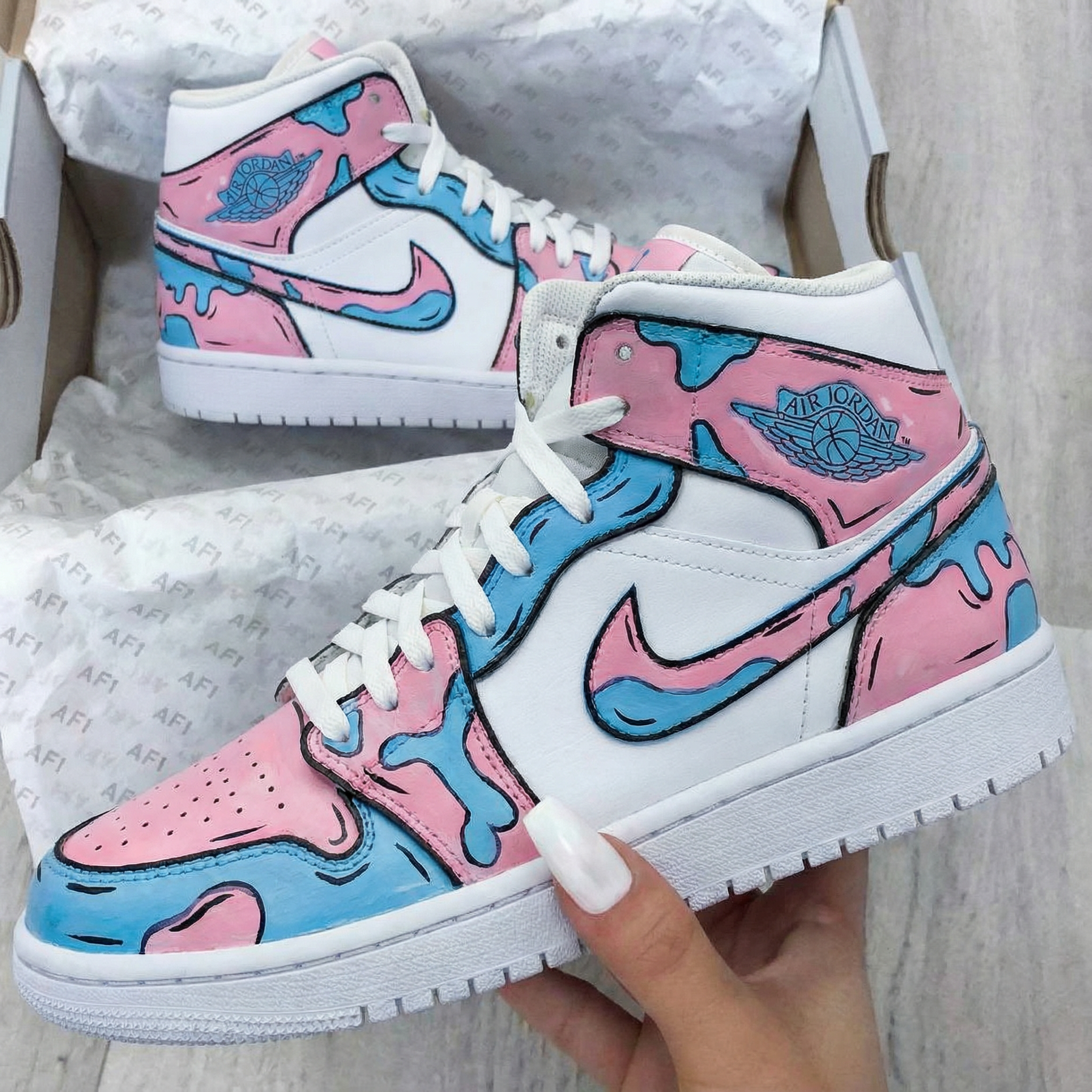 Baby Pink Blue Drip Custom Air Jordan 1-shecustomize