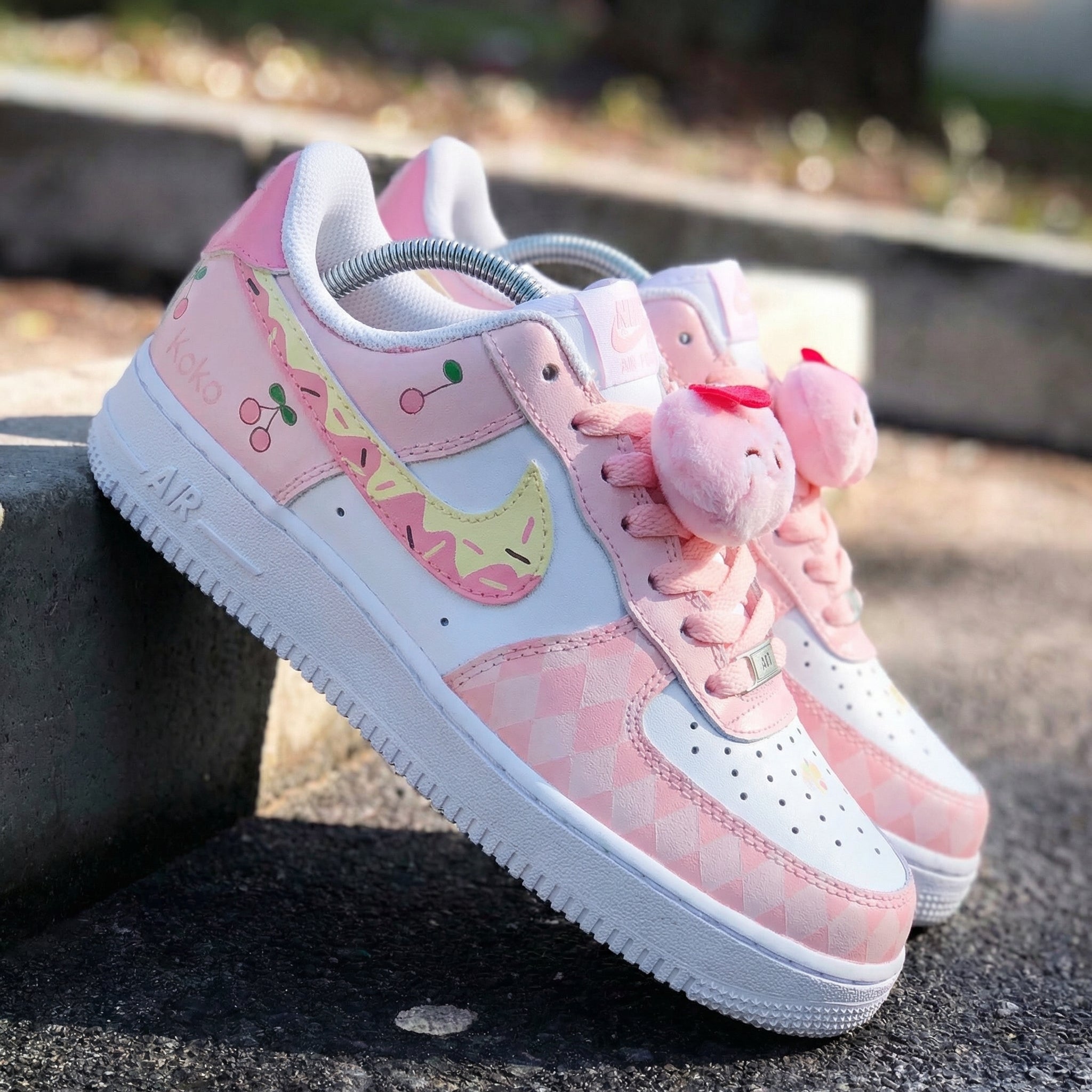 Baby Pink Checkerboard Cherry Custom Air Force 1-shecustomize