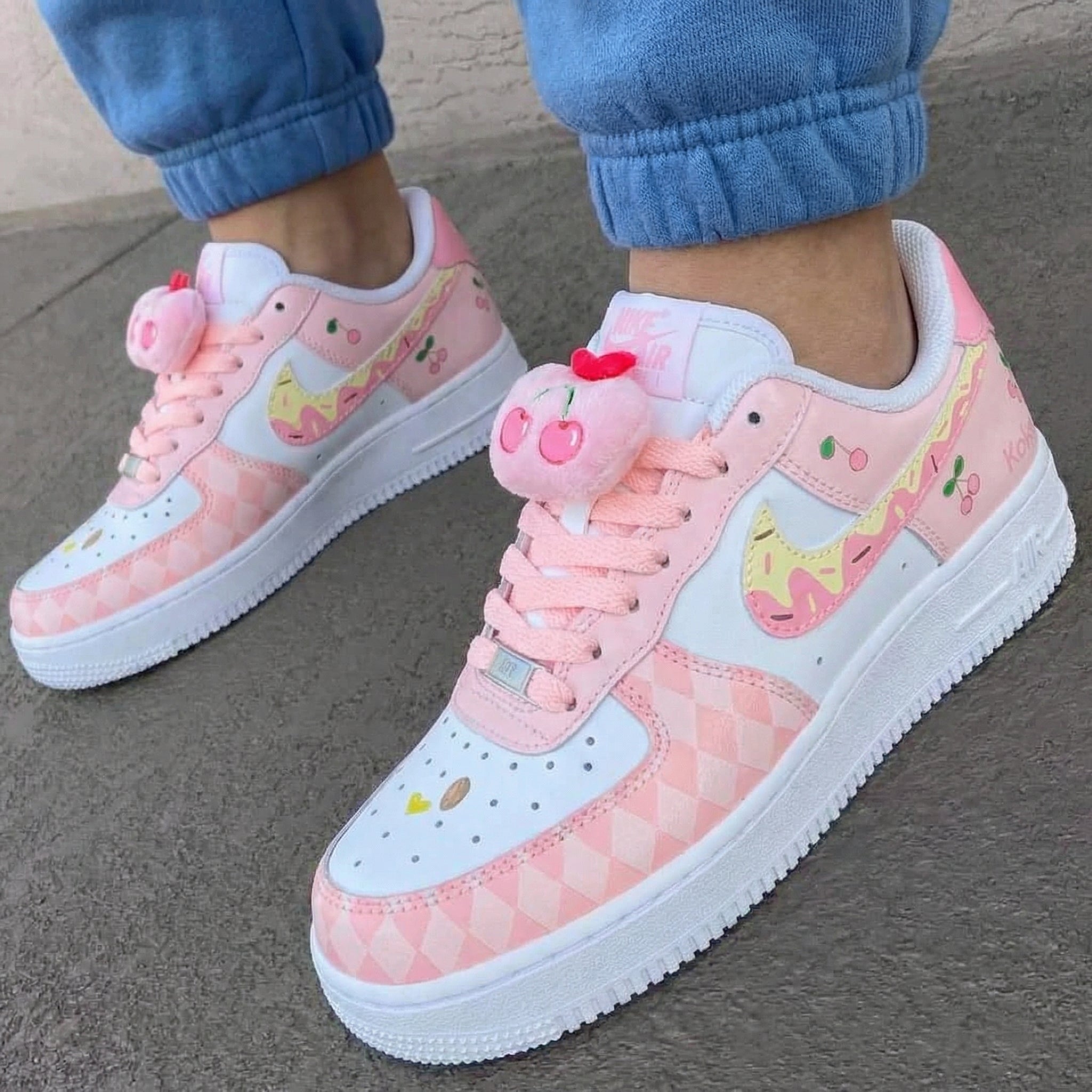 Baby Pink Checkerboard Cherry Custom Air Force 1-shecustomize