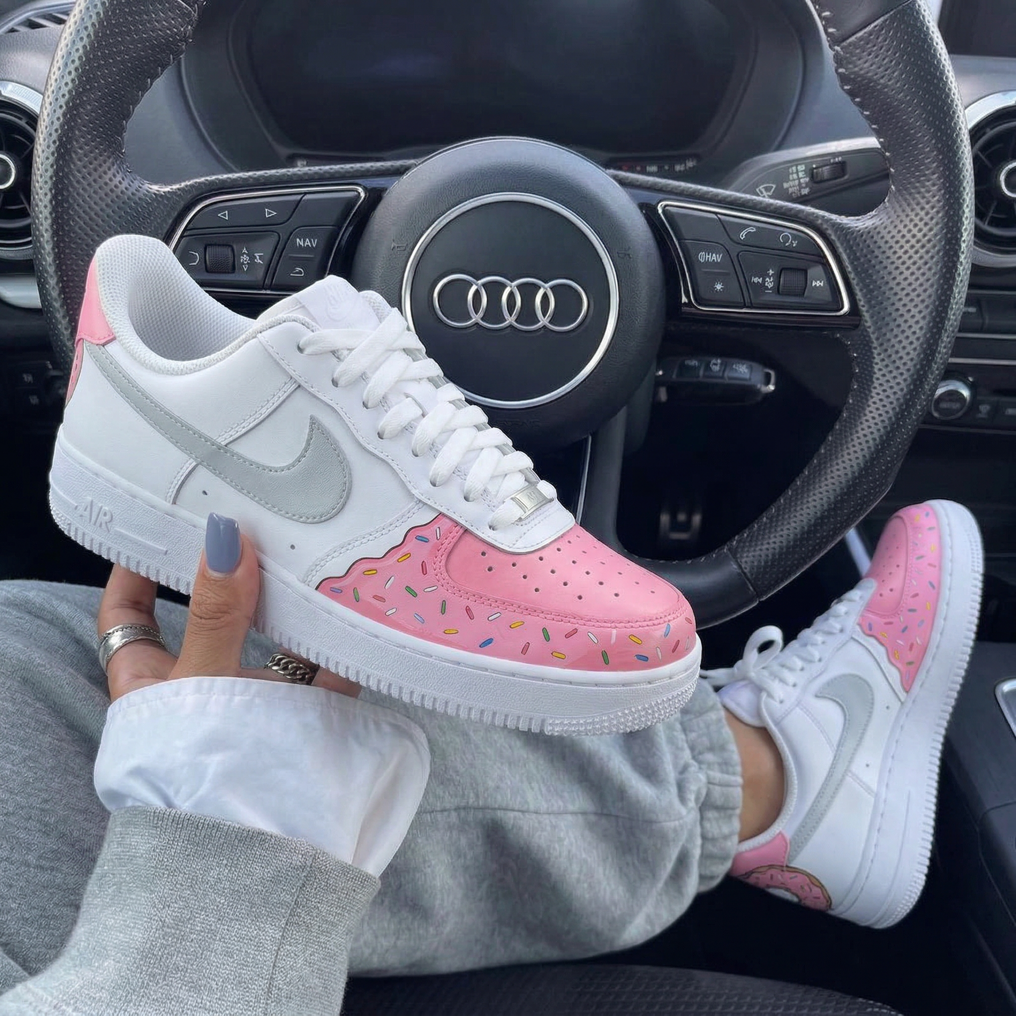 Baby Pink Gray Donut Sprinkles Custom Air Force 1-shecustomize