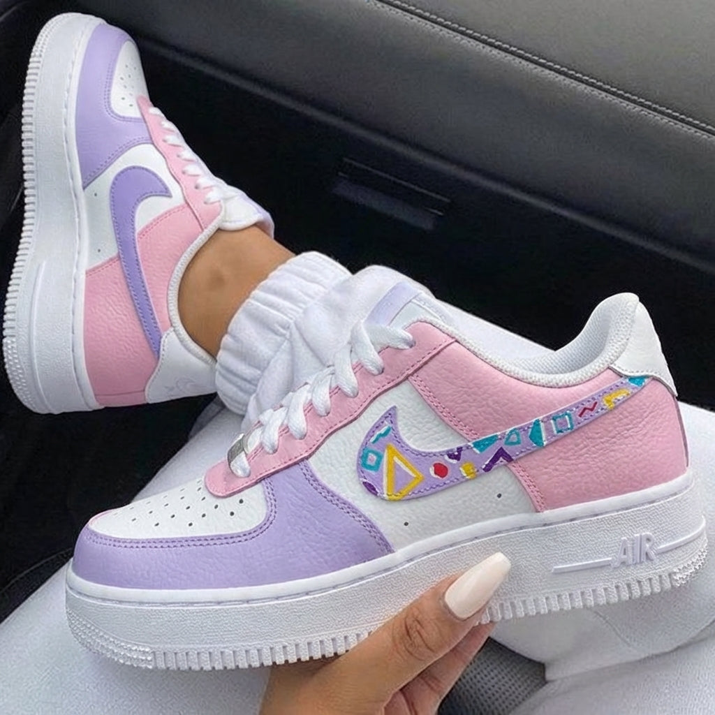 Baby Pink Lavender Colorful Geometric Custom Air Force 1-shecustomize