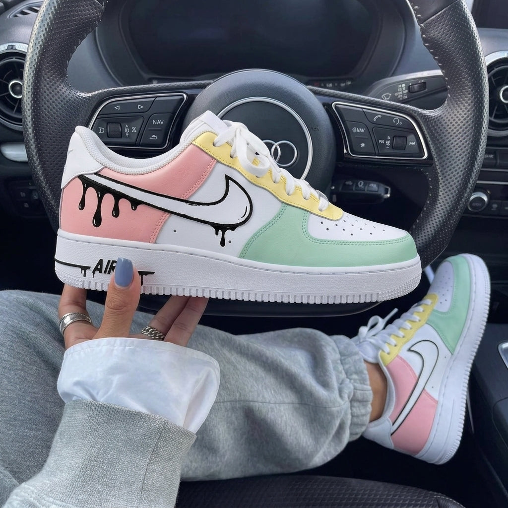 Baby Pink Mint Green Dripping Custom Air Force 1-shecustomize