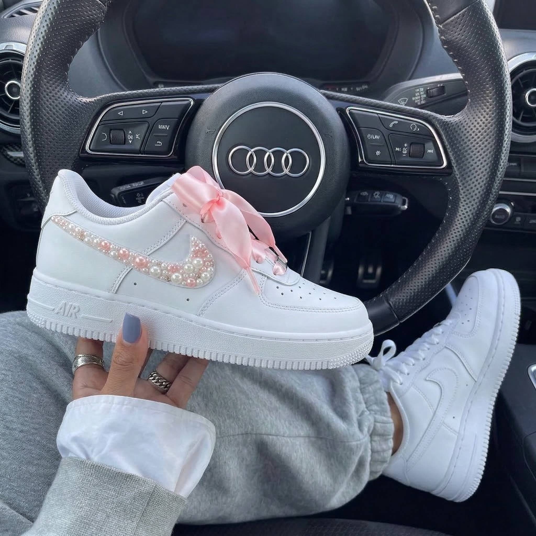 Baby Pink Pearls Ribbon Weeding Custom Air Force 1-shecustomize