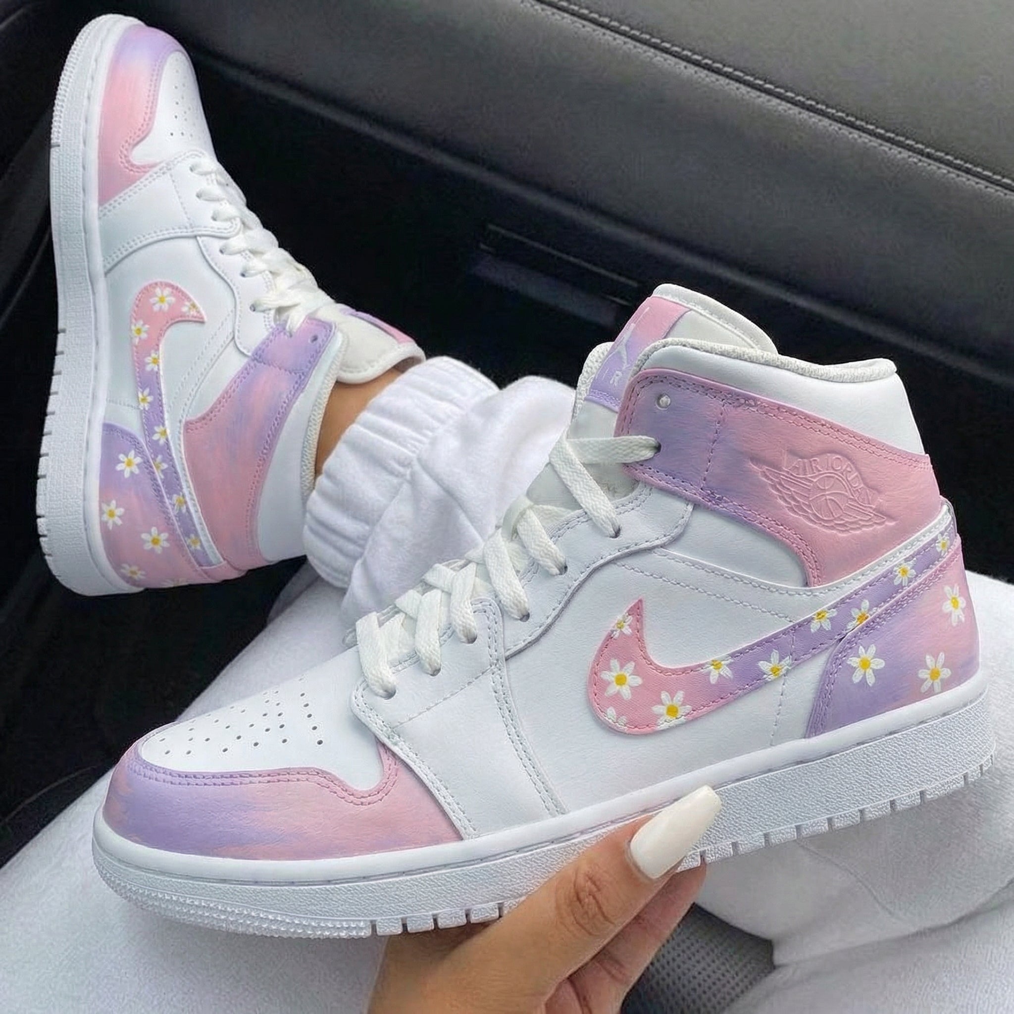 Baby Pink Purple Daisy Custom Air Jordan 1-shecustomize