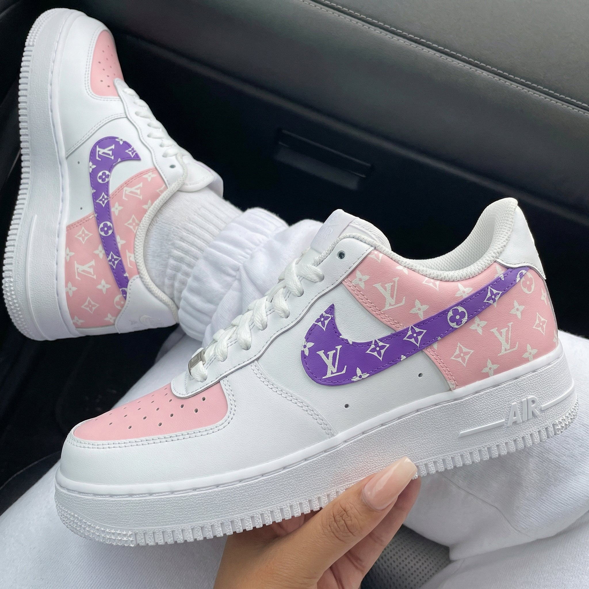 Baby Pink Purple LV Logo Custom Air Force 1-shecustomize