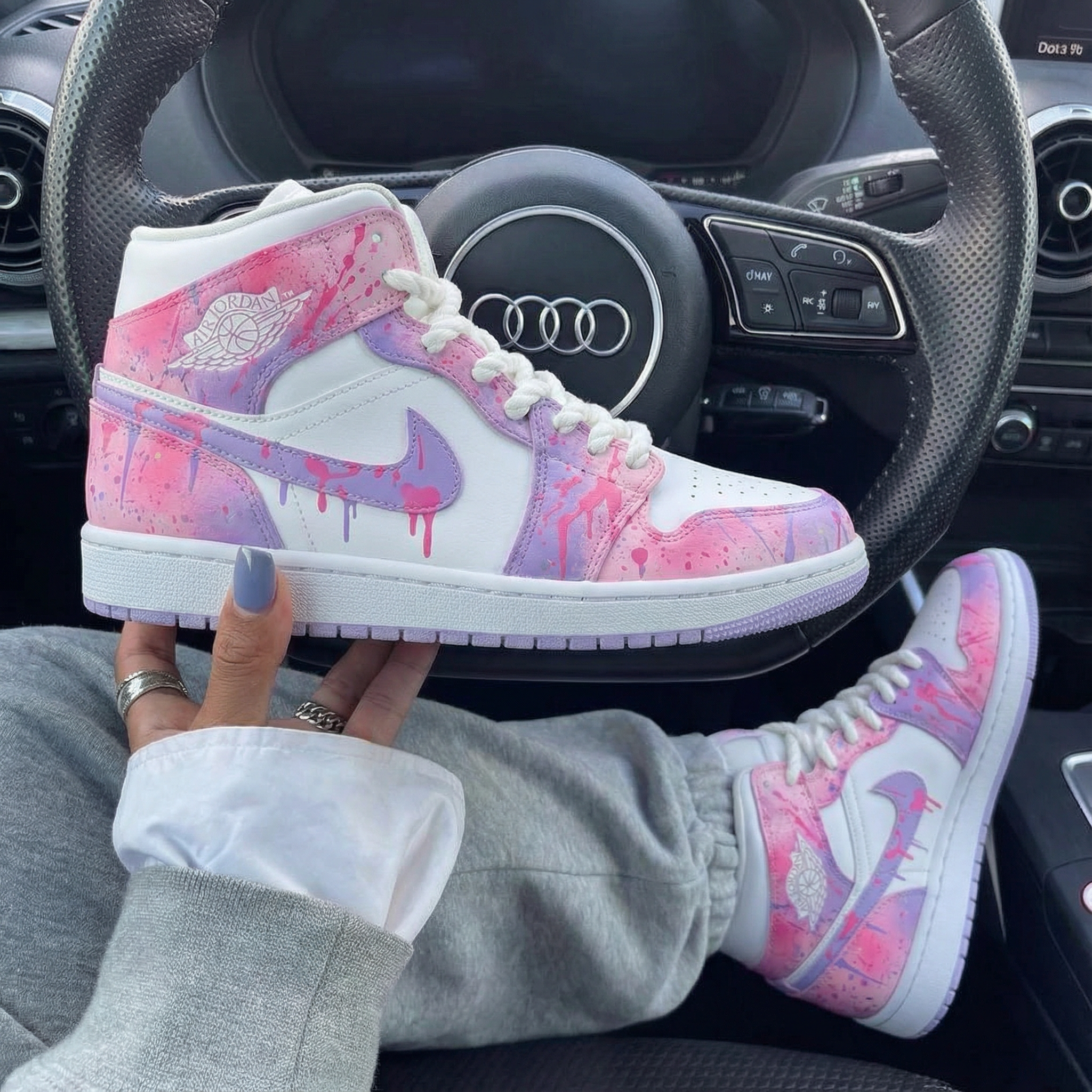 Baby Pink Purple Splatter Custom Air Jordan 1-shecustomize