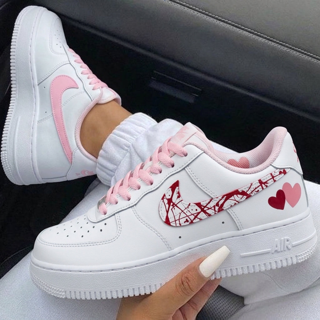 Baby Pink Red Hearts Splatter Custom Air Force 1-shecustomize
