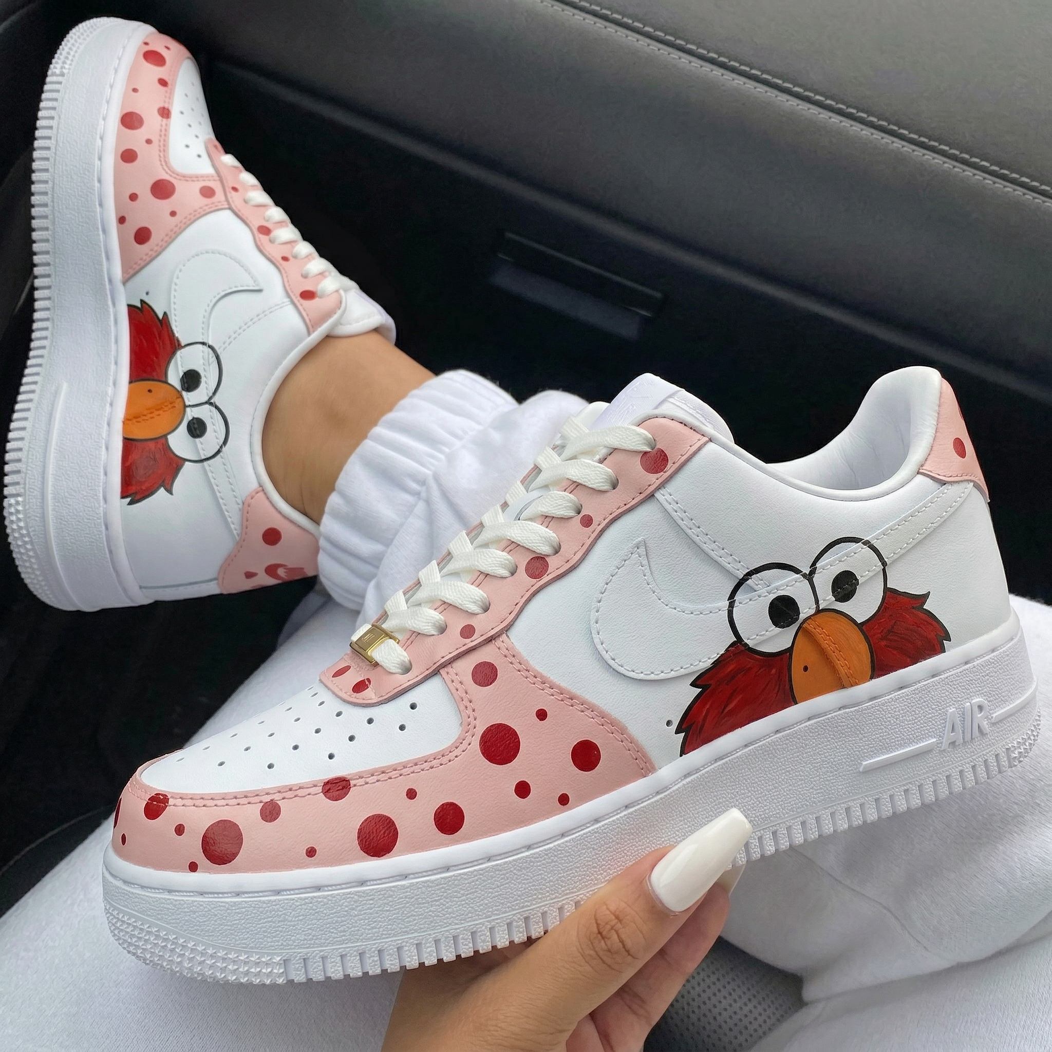 Baby Pink Red Polka Dots Elmo Cartoon Custom Air Force 1-shecustomize