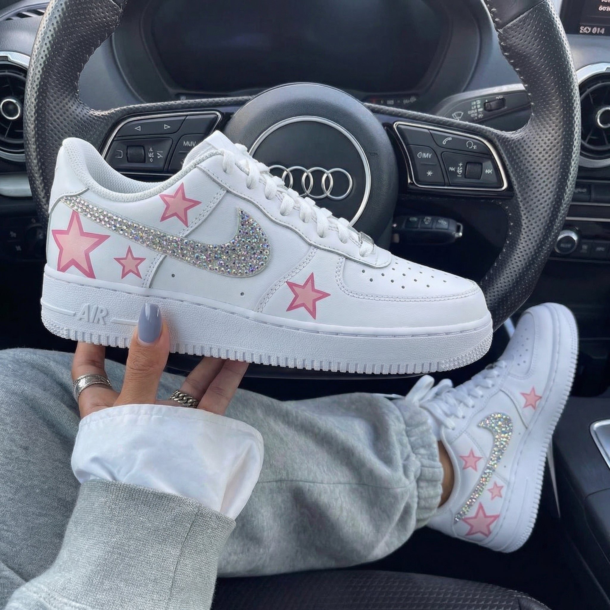 Baby Pink Star Rhinestone Custom Air Force 1-shecustomize
