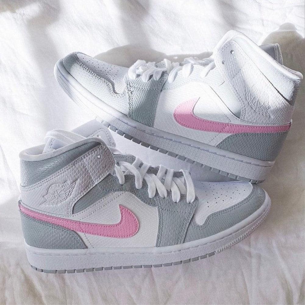 Baby Pink Swoosh Grey Custom Air Jordan 1-shecustomize