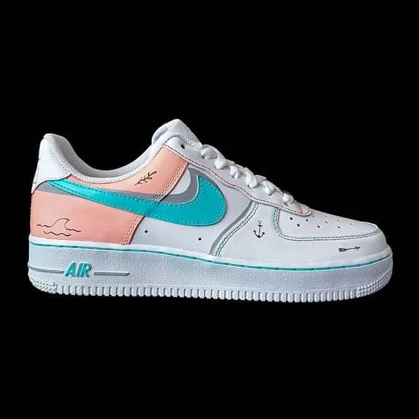 Baby Pink Teal Heart - Themed Custom Air Force 1-shecustomize
