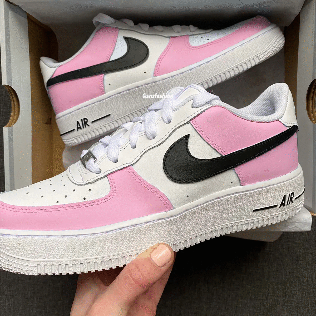 Baby Pink White Black Custom Air Force 1-shecustomize