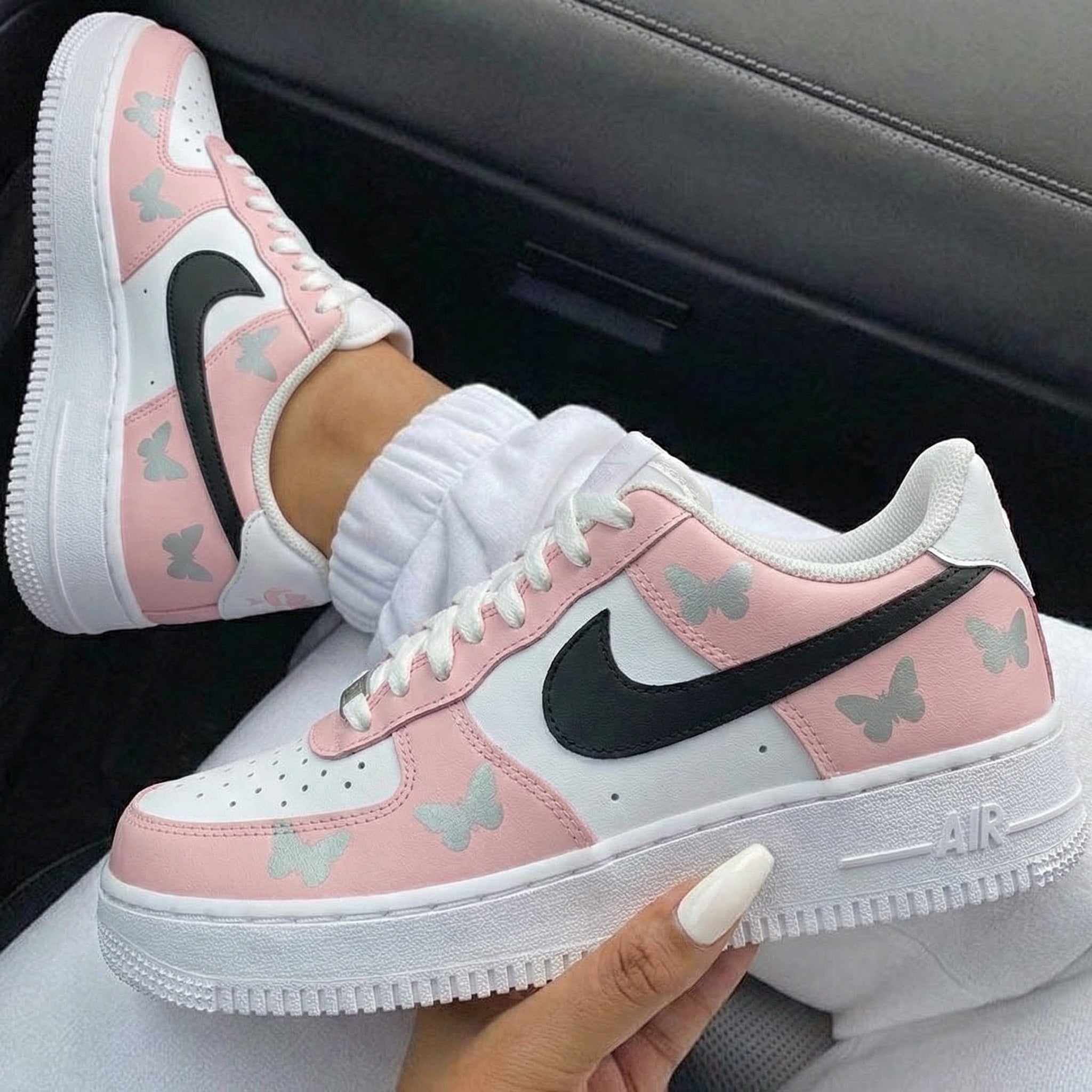 Baby Pink White Butterflies Custom Air Force 1-shecustomize