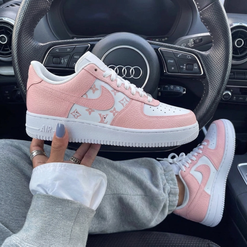 Baby Pink White LV Logo Custom Air Force 1-shecustomize