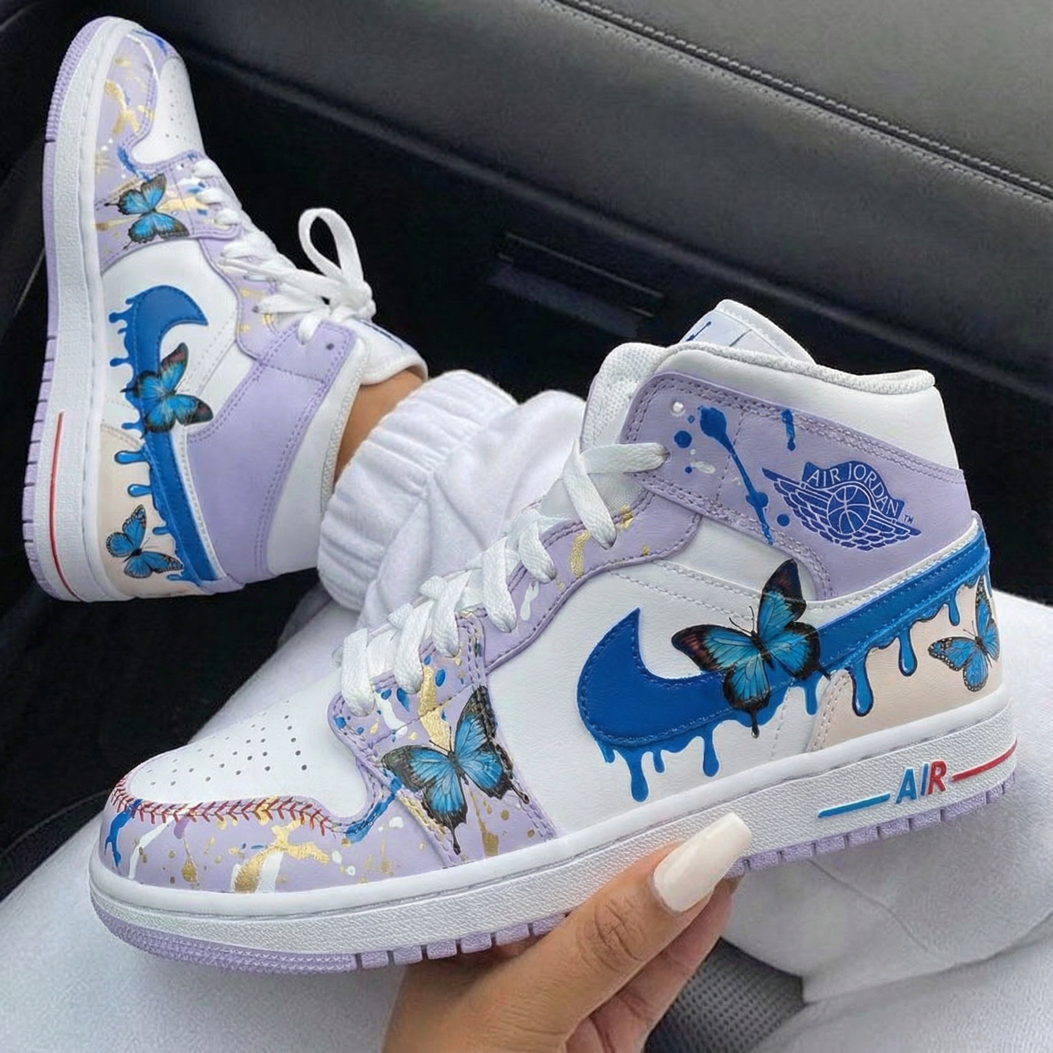 Baby Purple Blue Butterflies Custom Air Jordan 1-shecustomize