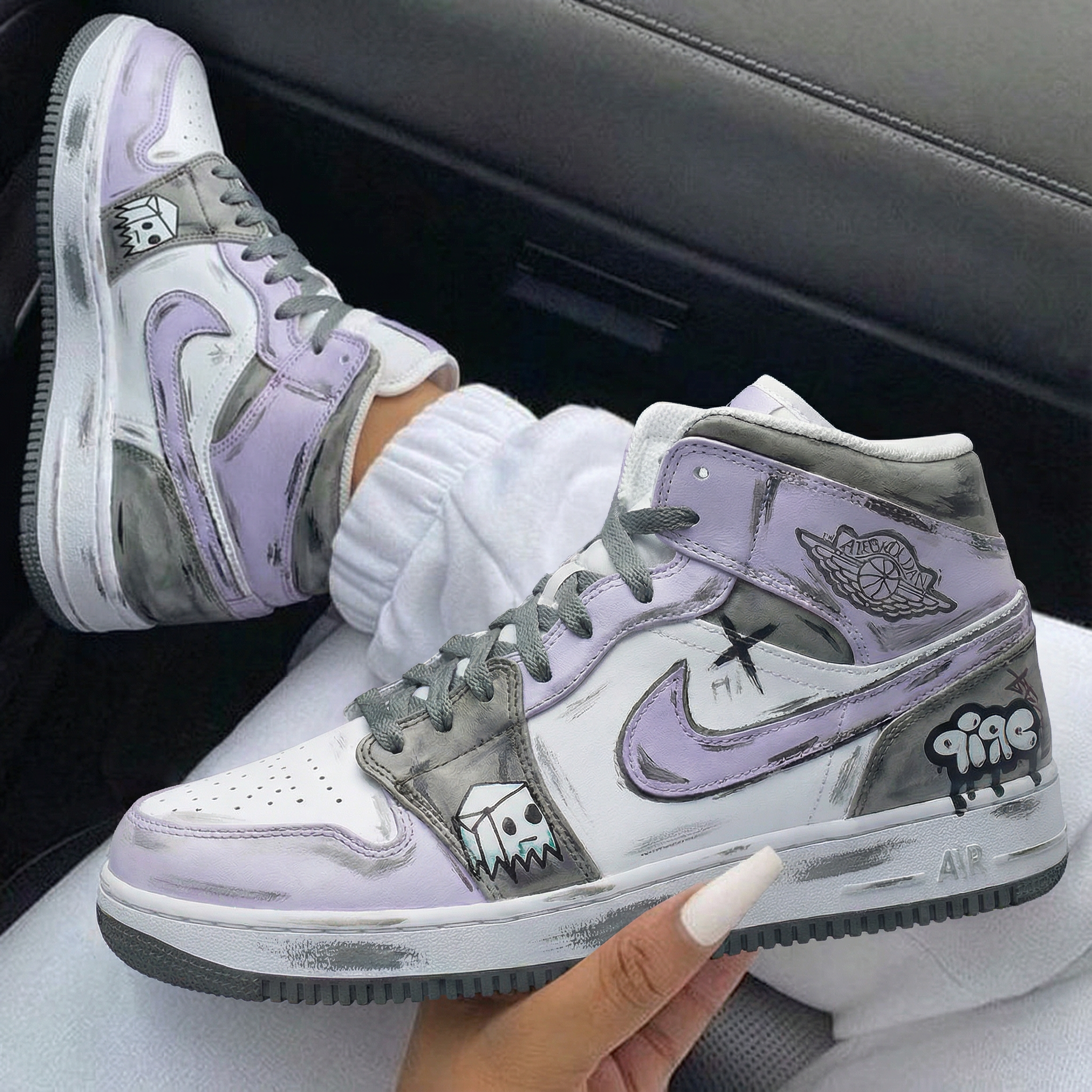 Baby Purple Gray Graffiti Custom Air Force 1-shecustomize