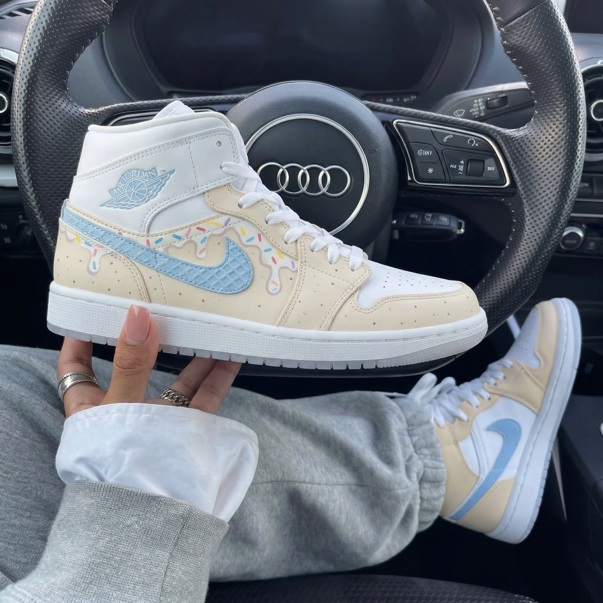 Beige Baby Blue Donut Drip Sprinkles Custom Air Jordan 1-shecustomize