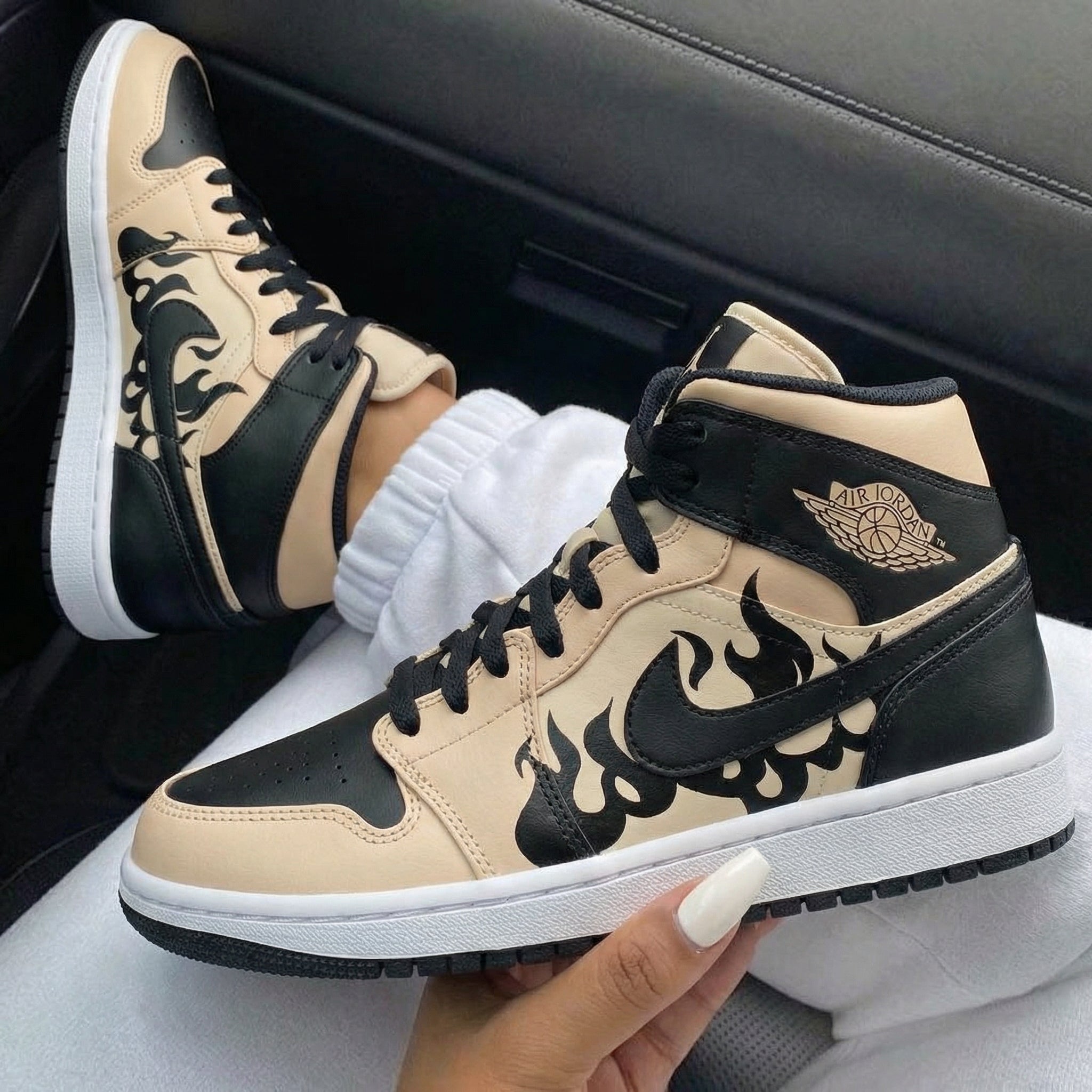 Beige Black Flame Custom Air Jordan 1-shecustomize